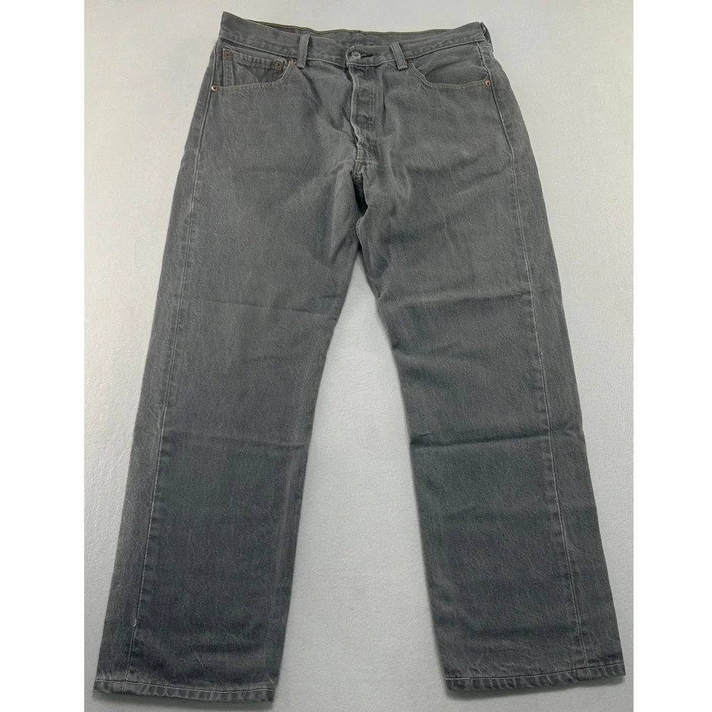 Levis 501 Original Fit Jeans Mens 36x32 Grey Straight Leg Button Fly Denim P01